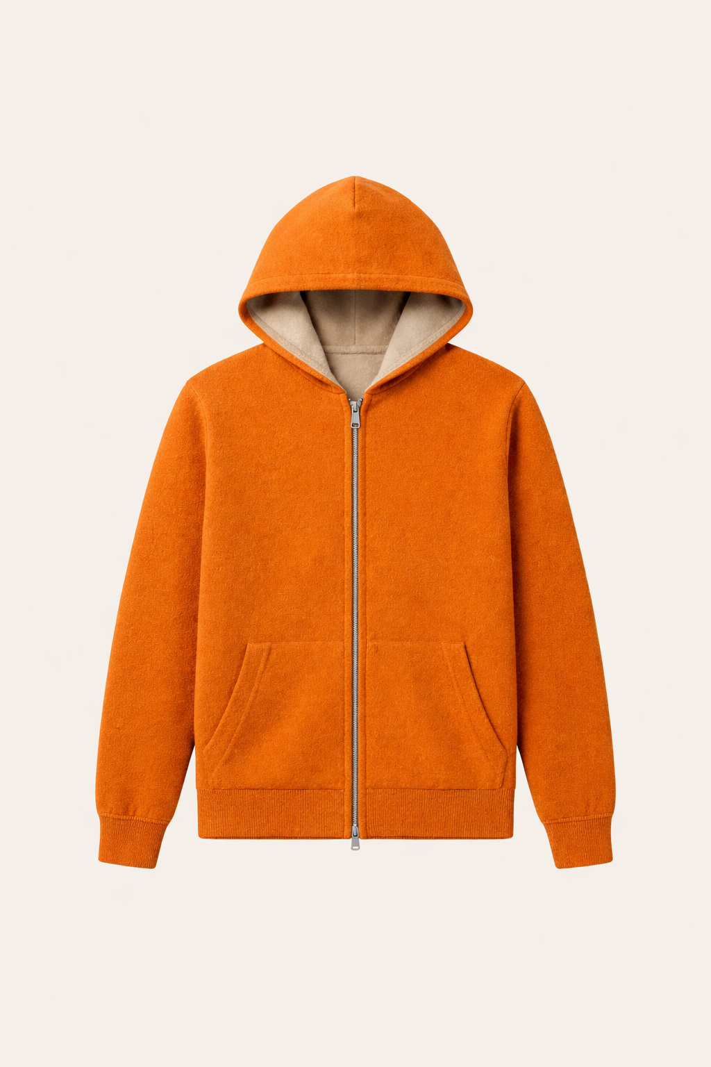 Reversible Hooded Zip Knit Beige & Orange