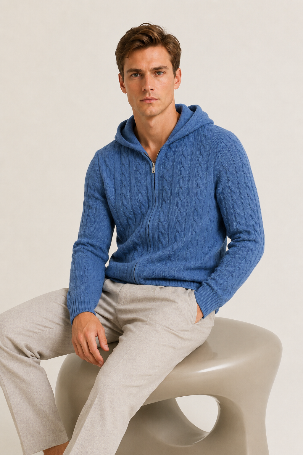 Hooded Cable Knit Royal Blue