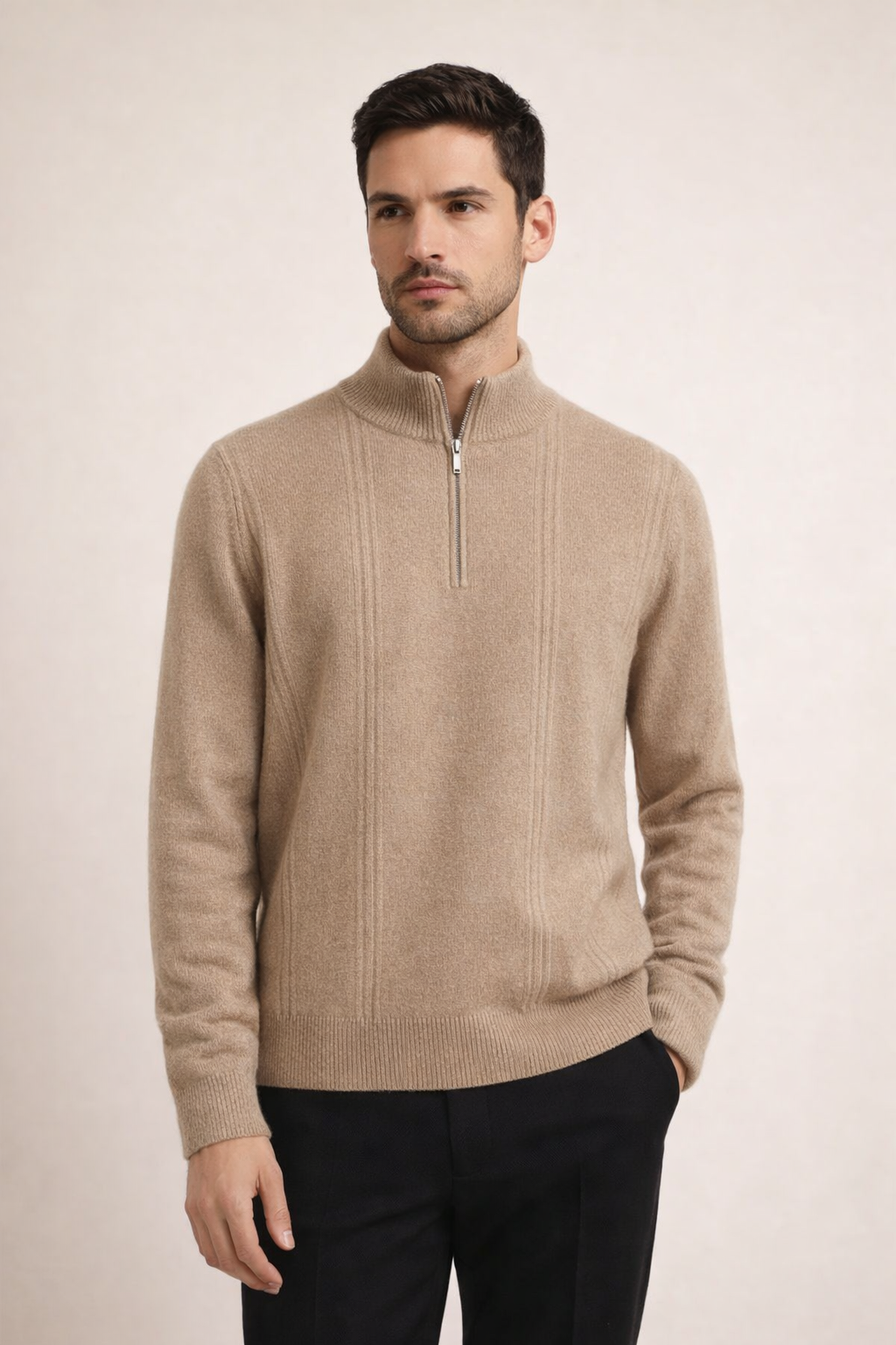 Ribbed Quarter Zip Sand