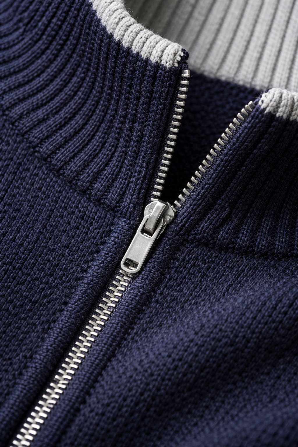 Refined Full Zip Knit Navy / Light Grey