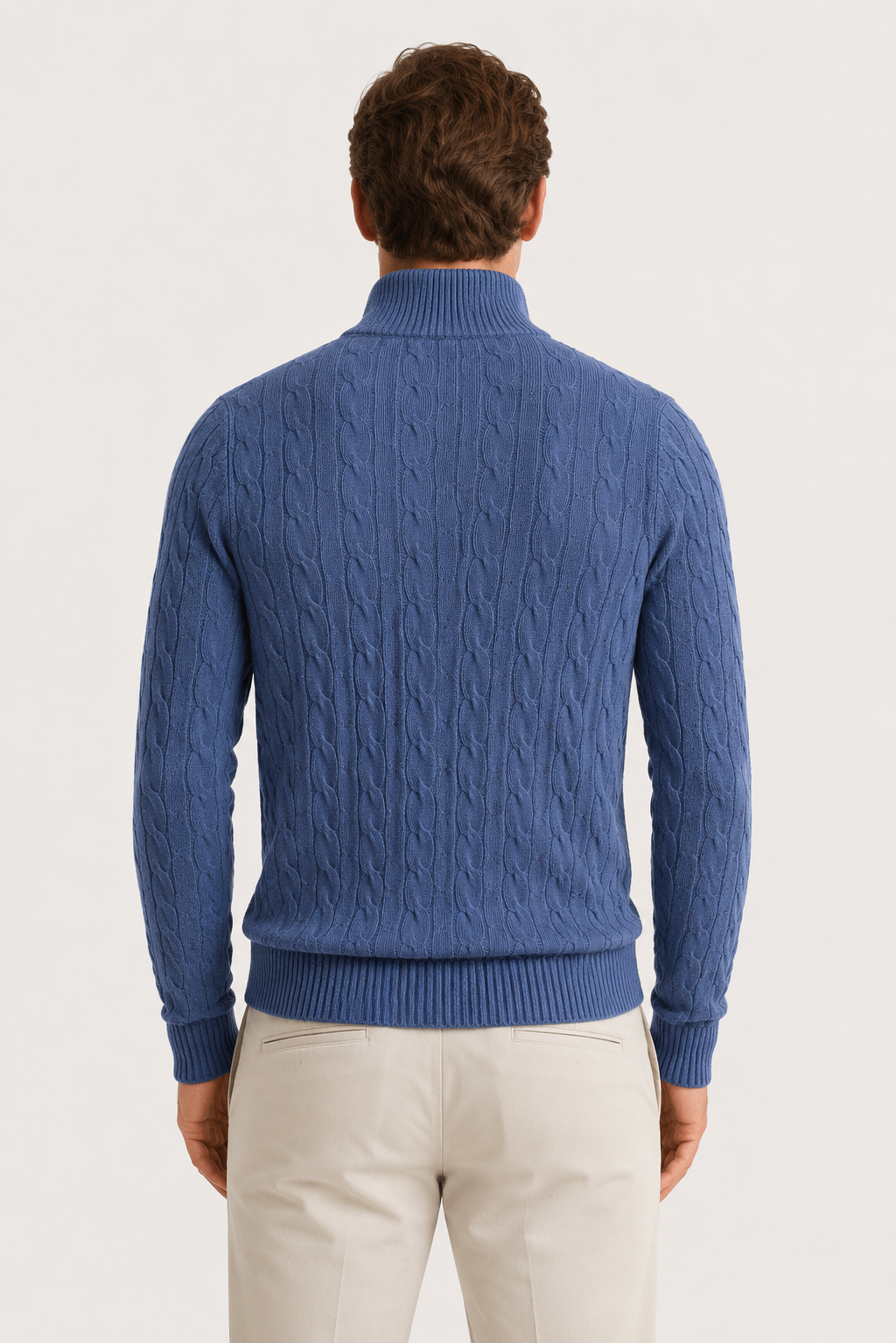 Classic Cable Quarter Zip Demin Blue