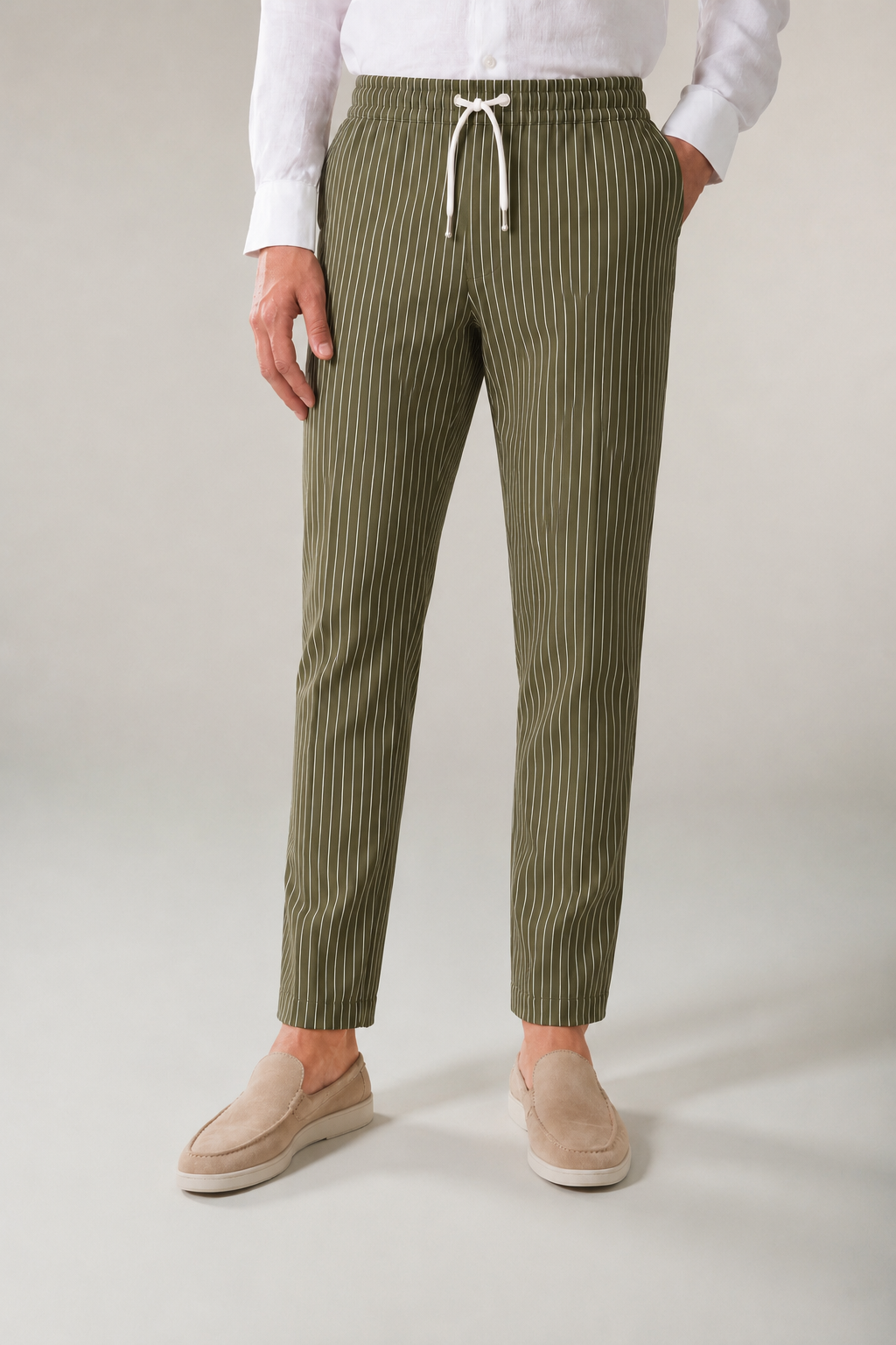 Amalfi Linen Stripe Pants Olive