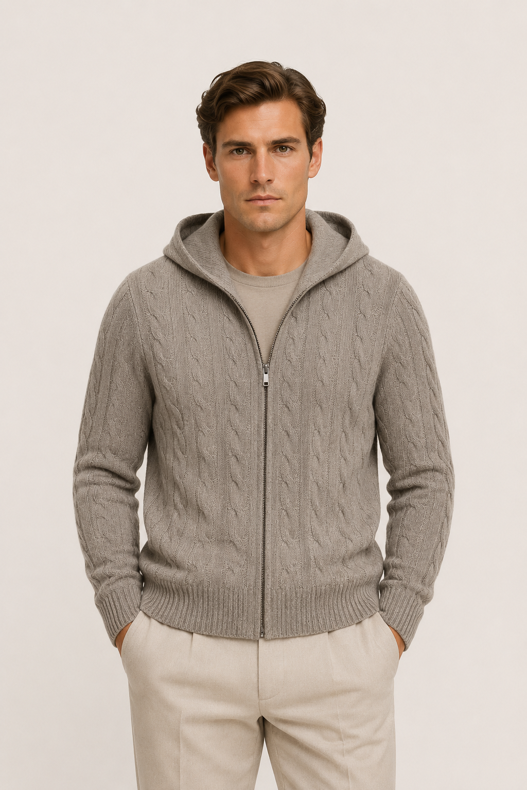 Hooded Cable Knit Gray