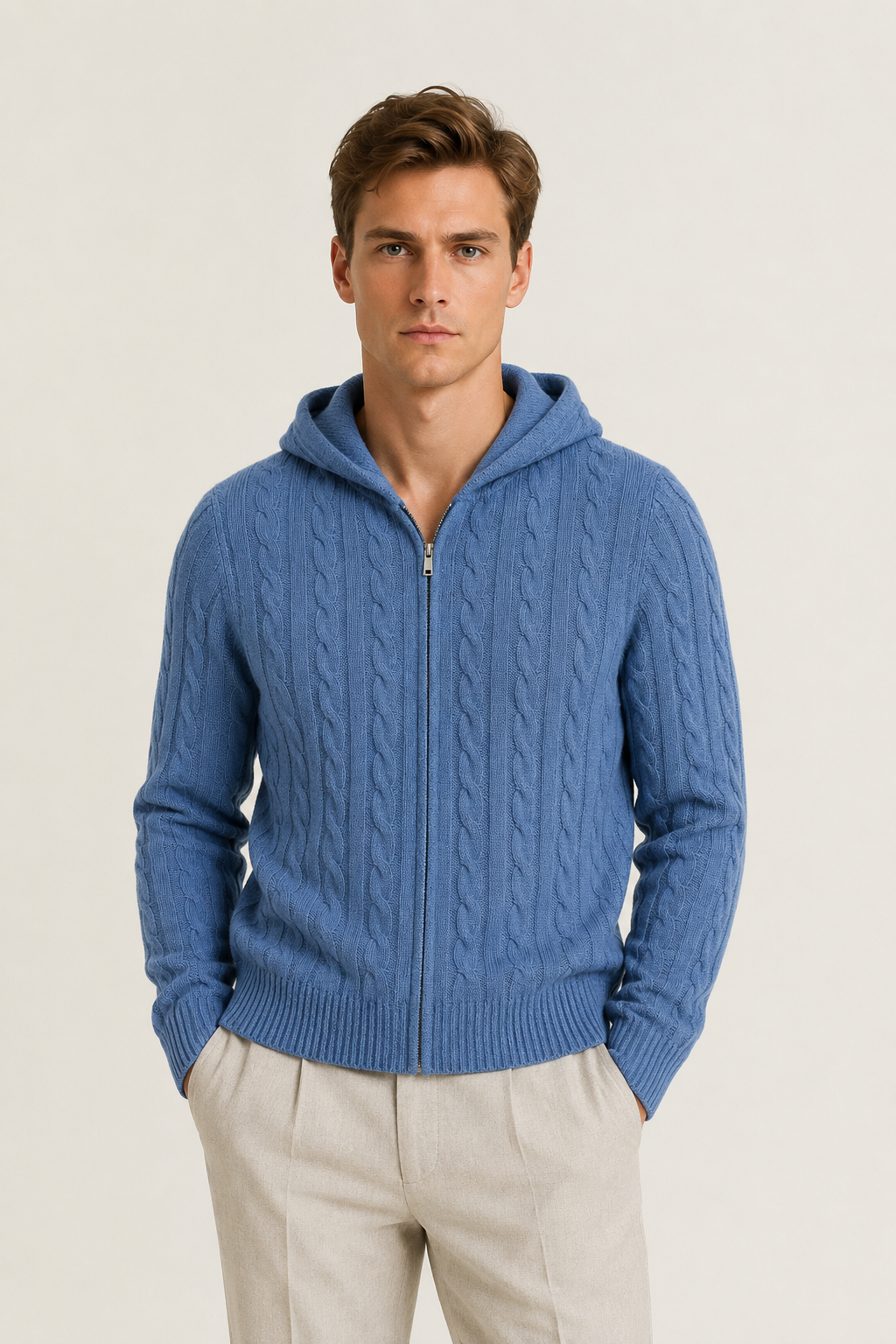 Hooded Cable Knit Royal Blue
