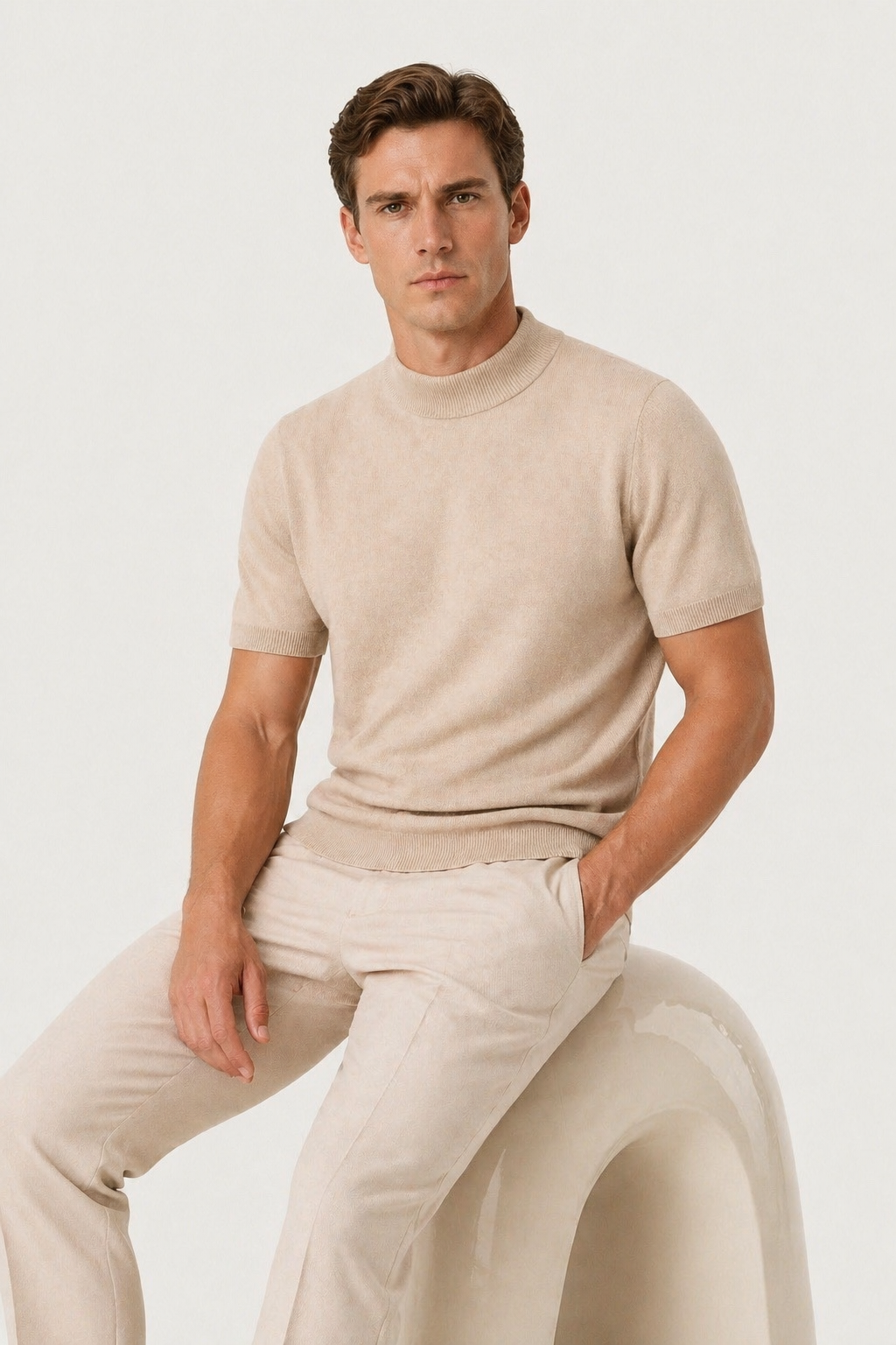 Azure Knit Tee Beige
