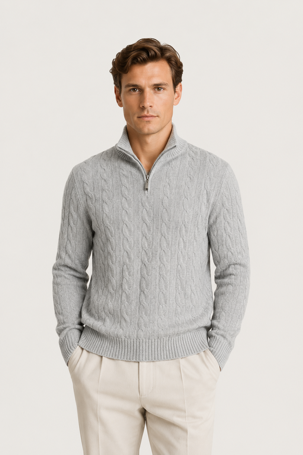 Classic Cable Quarter Zip Grey