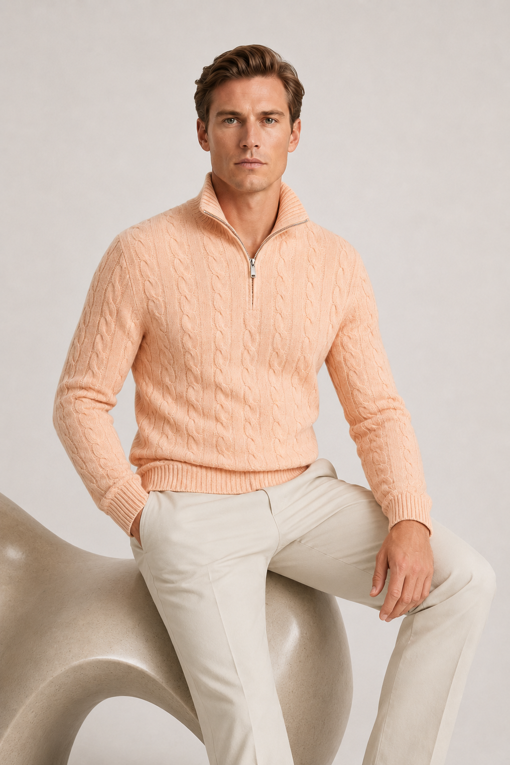 Classic Cable Quarter Zip Abricot