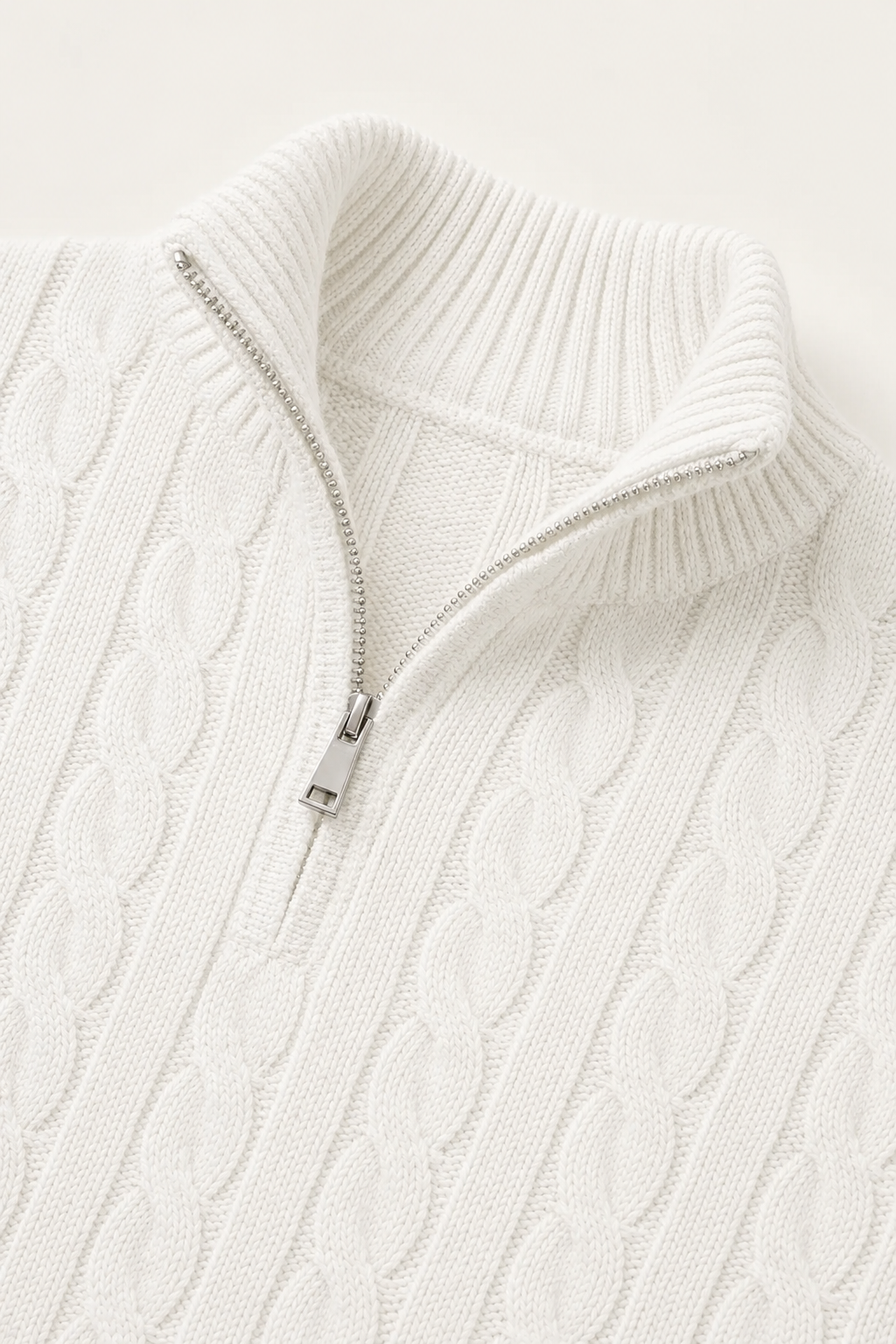 Classic Cable Quarter Zip White
