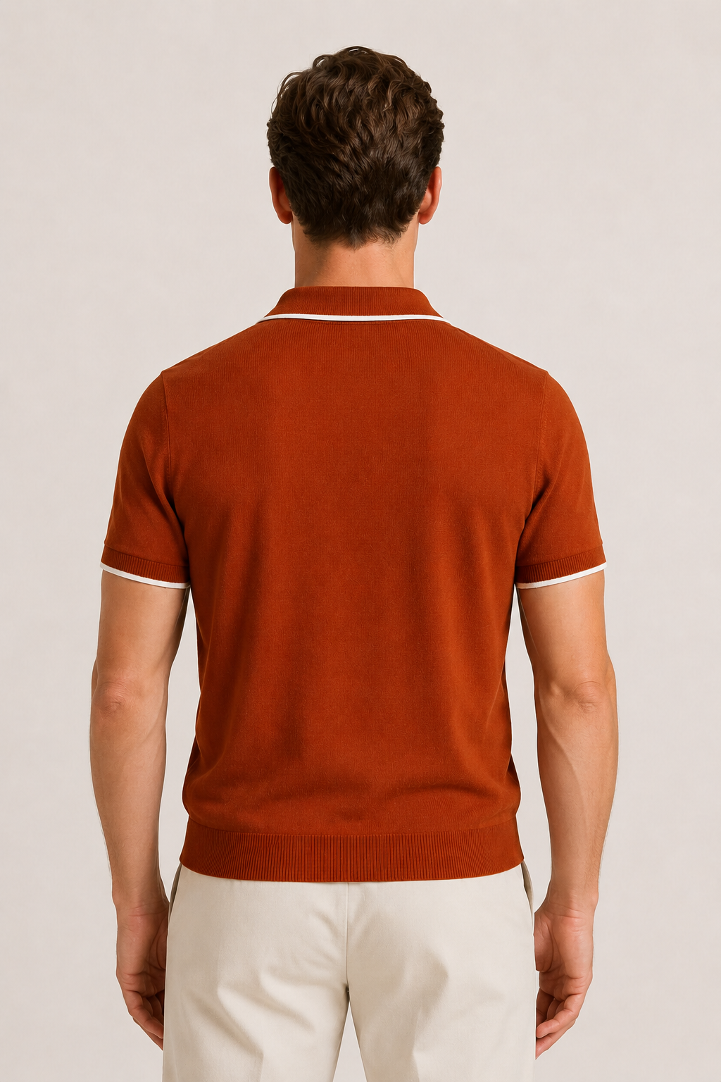 Buttonless Striped Polo Terracotta