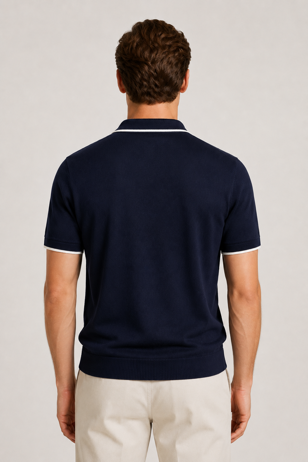 Buttonless Striped Polo Navy