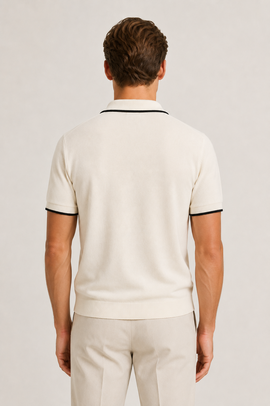 Buttonless Striped Polo Ivory