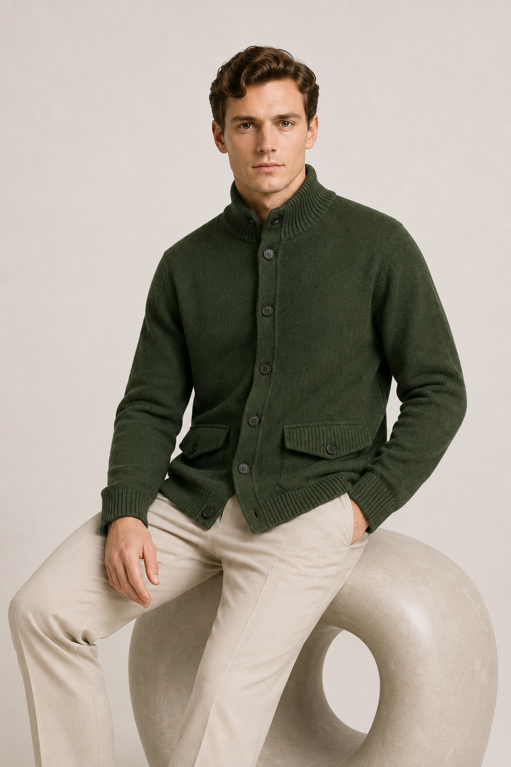 Knit Button Cardigan Forest