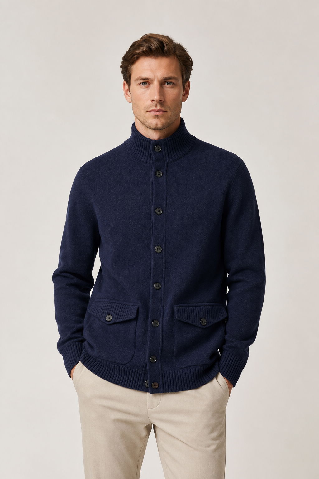 Knit Button Cardigan Navy