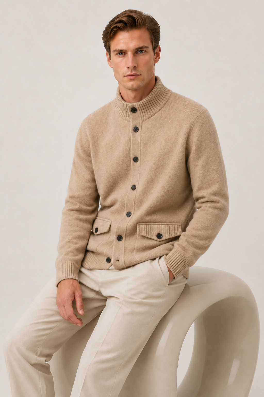 Knit Button Cardigan Sand