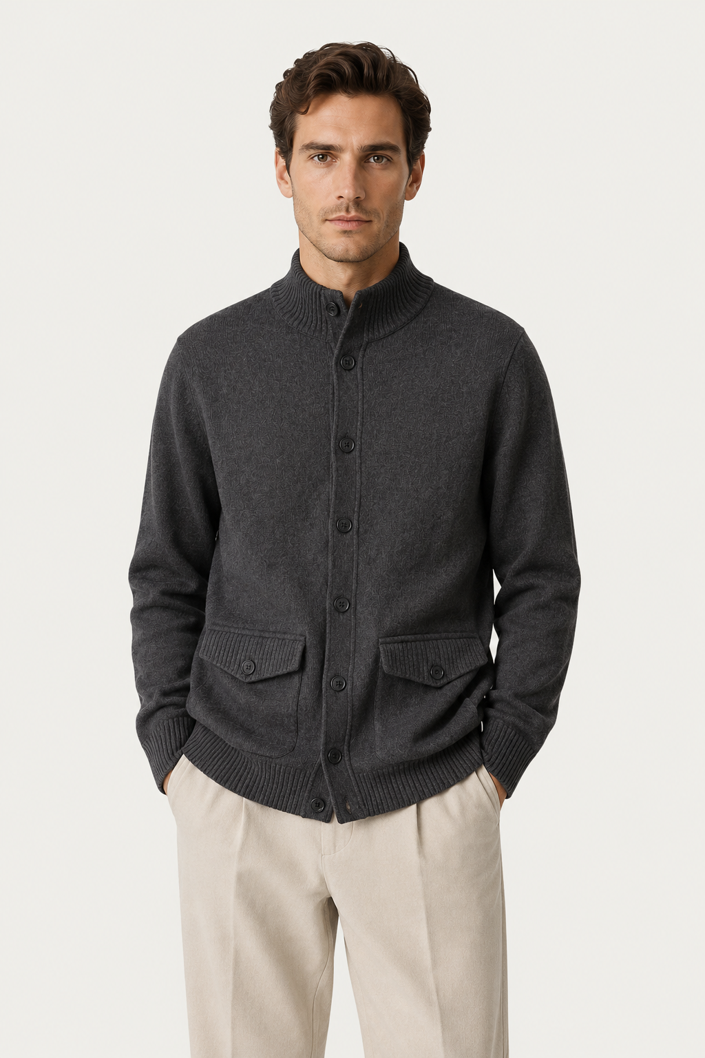 Knit Button Cardigan Dark Gray
