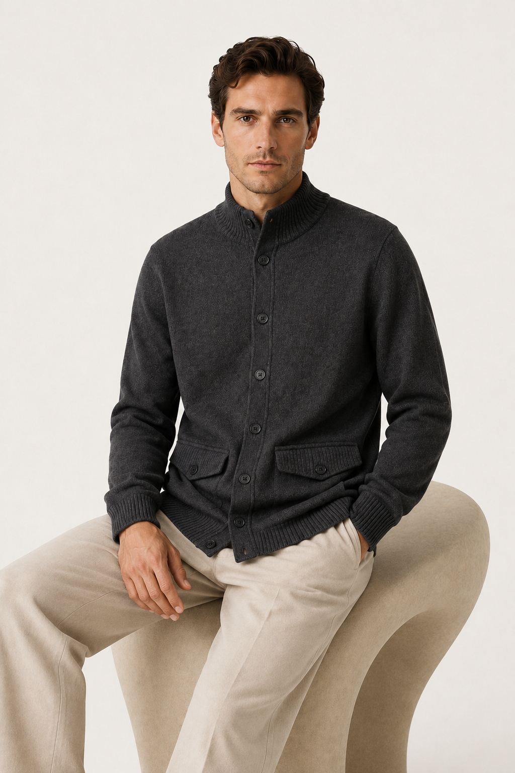 Knit Button Cardigan Dark Gray