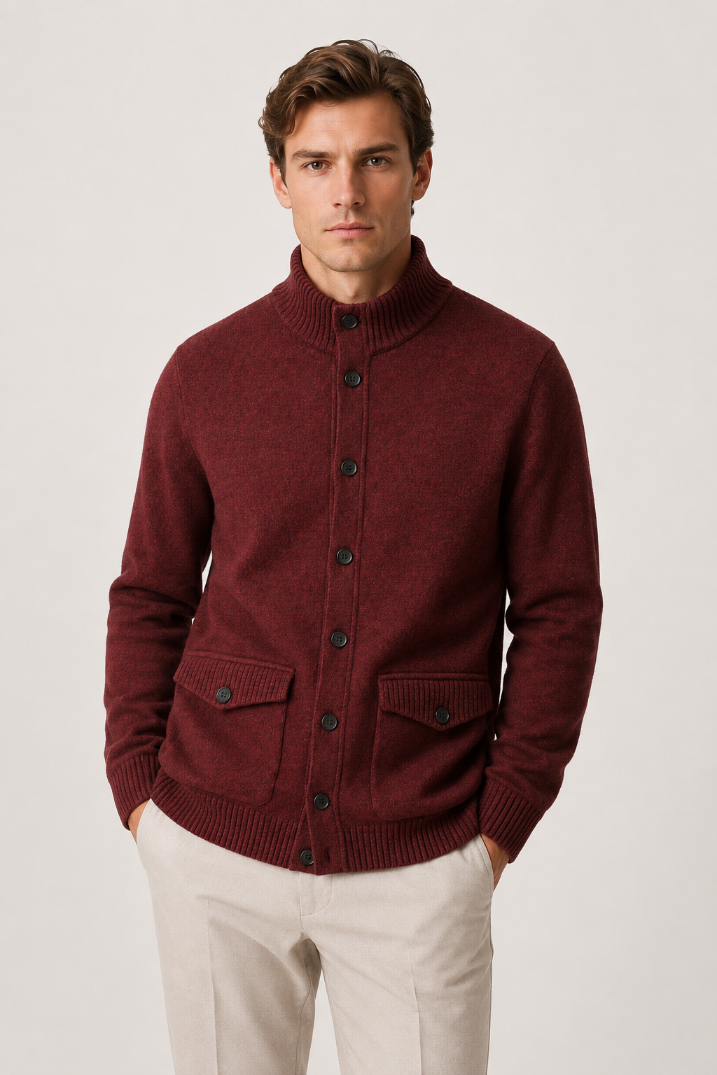 Knit Button Cardigan Marroon