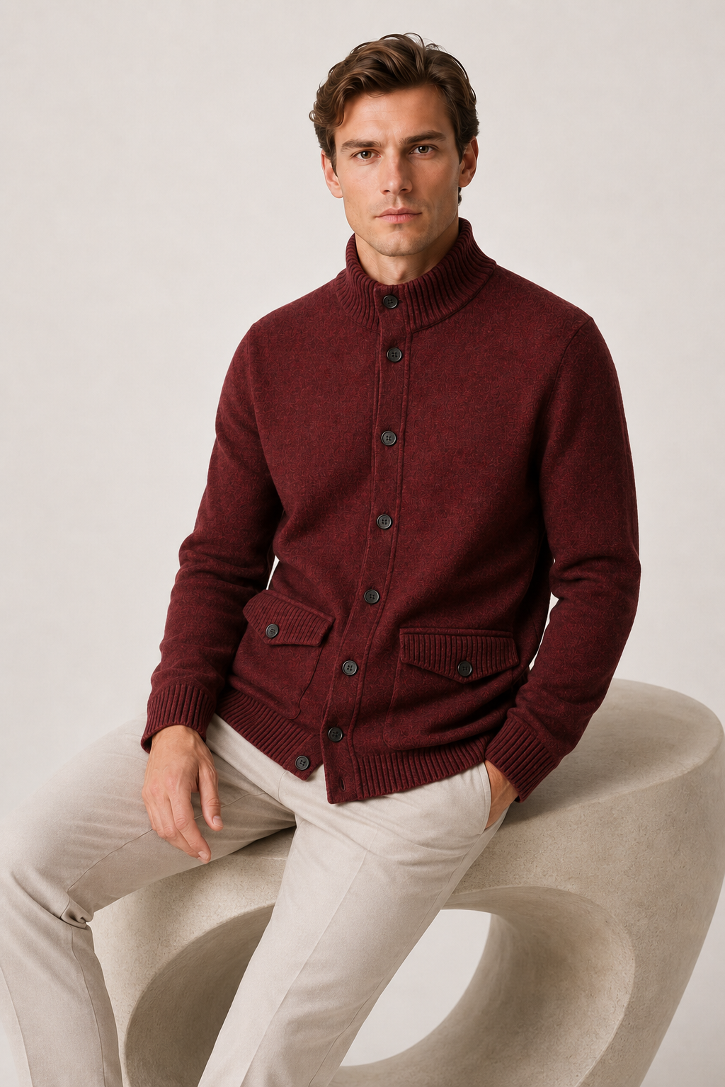 Knit Button Cardigan Marroon