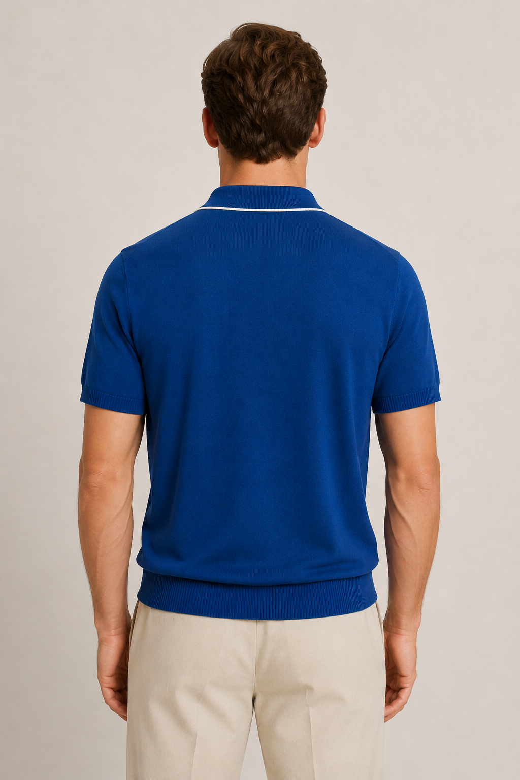 Fine Striped Knit Polo Dark Blue
