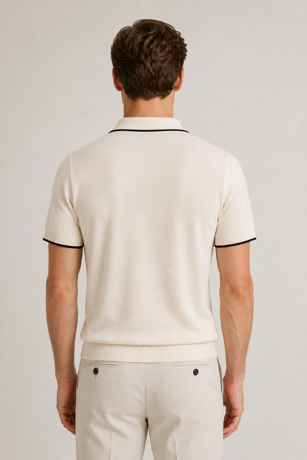 Fine Striped Knit Polo White