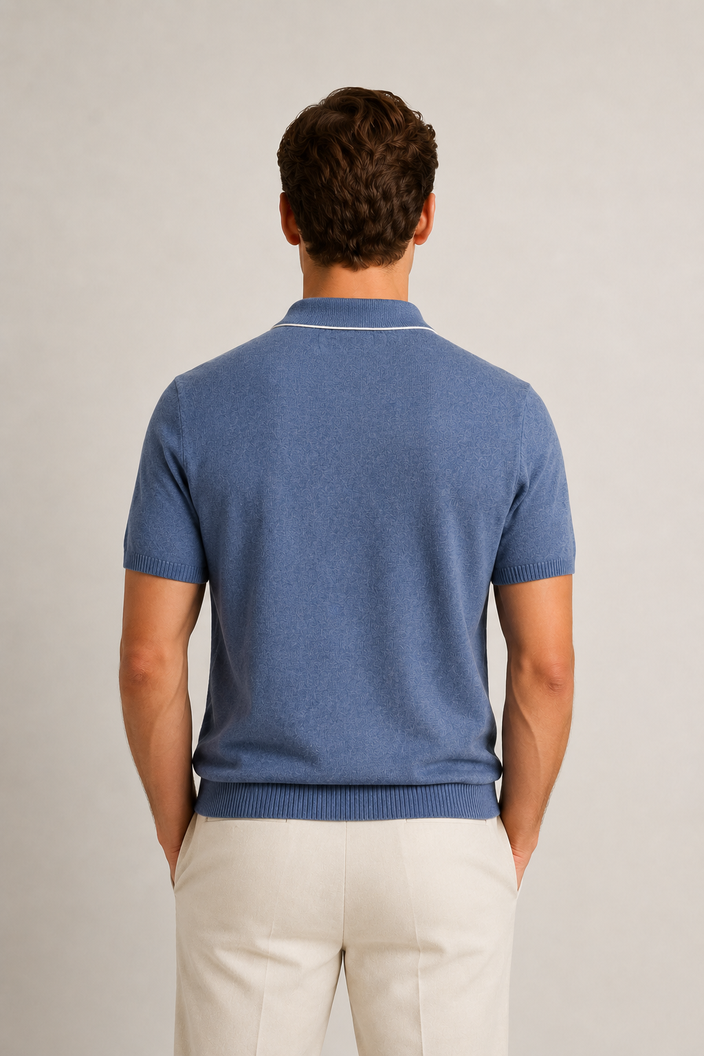 Fine Striped Knit Polo Blue