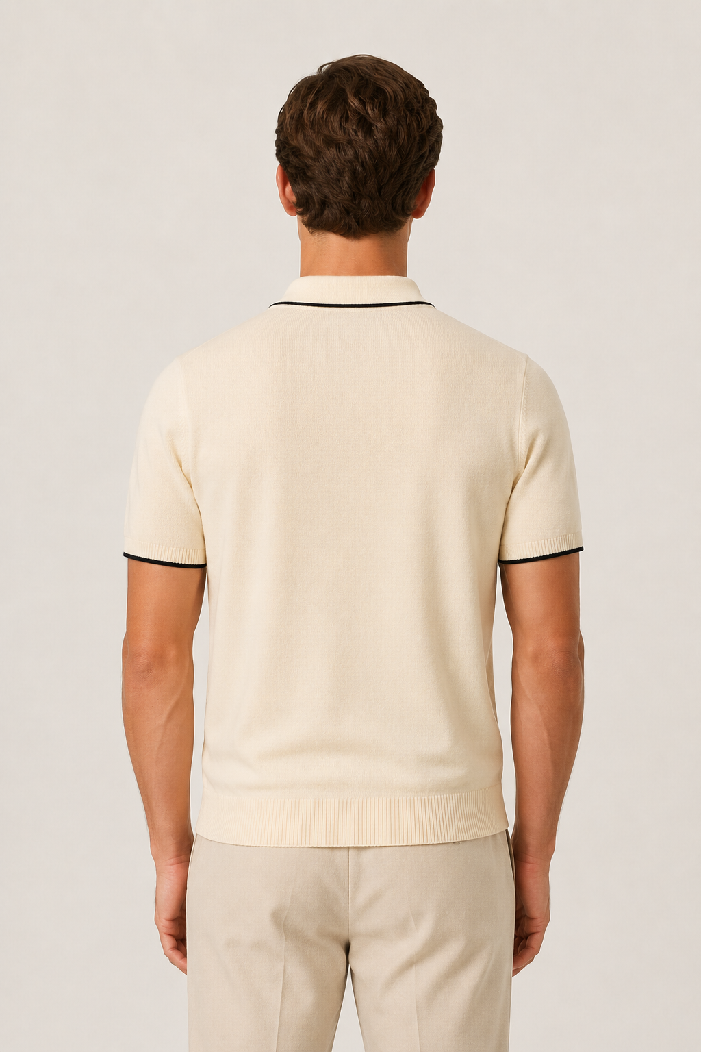 Fine Striped Knit Polo Beige