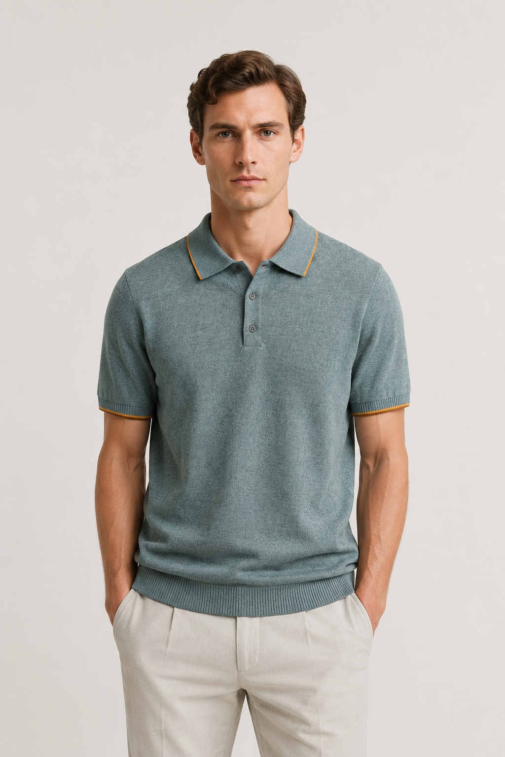 Fine Striped Knit Polo Light Green