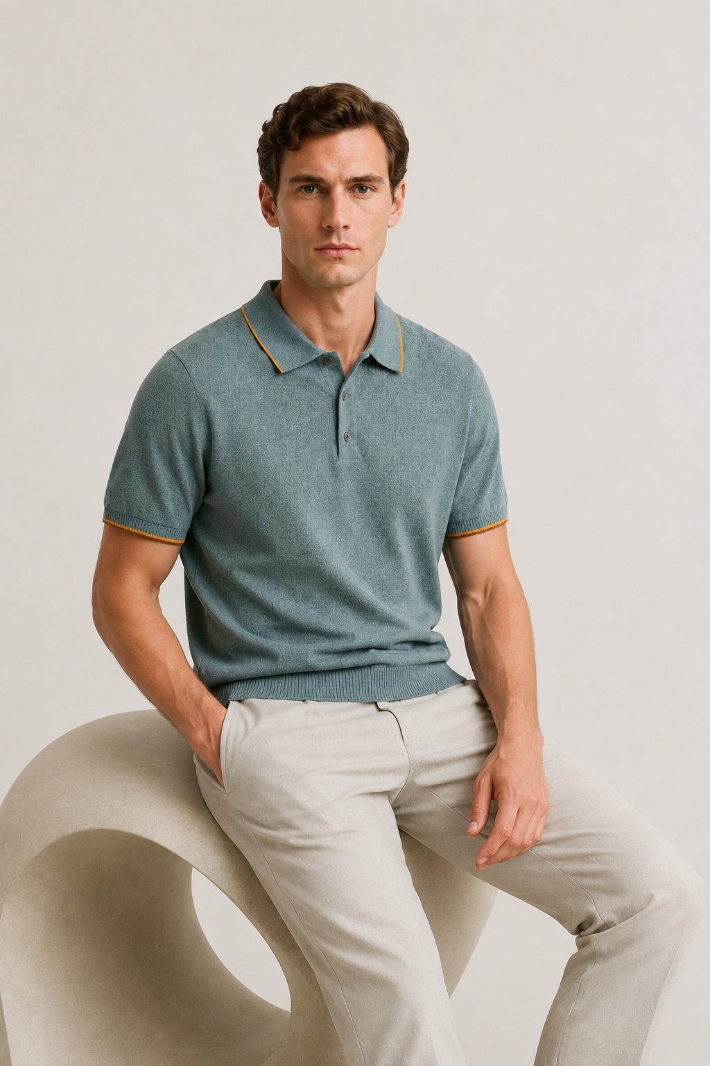 Fine Striped Knit Polo Light Green