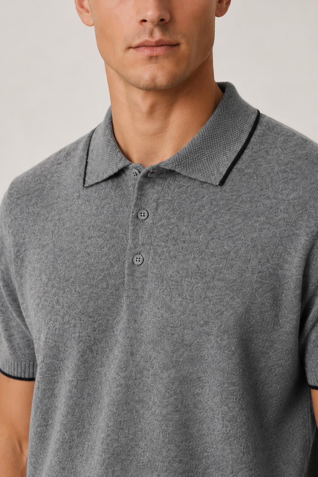 Fine Striped Knit Polo Light Gray