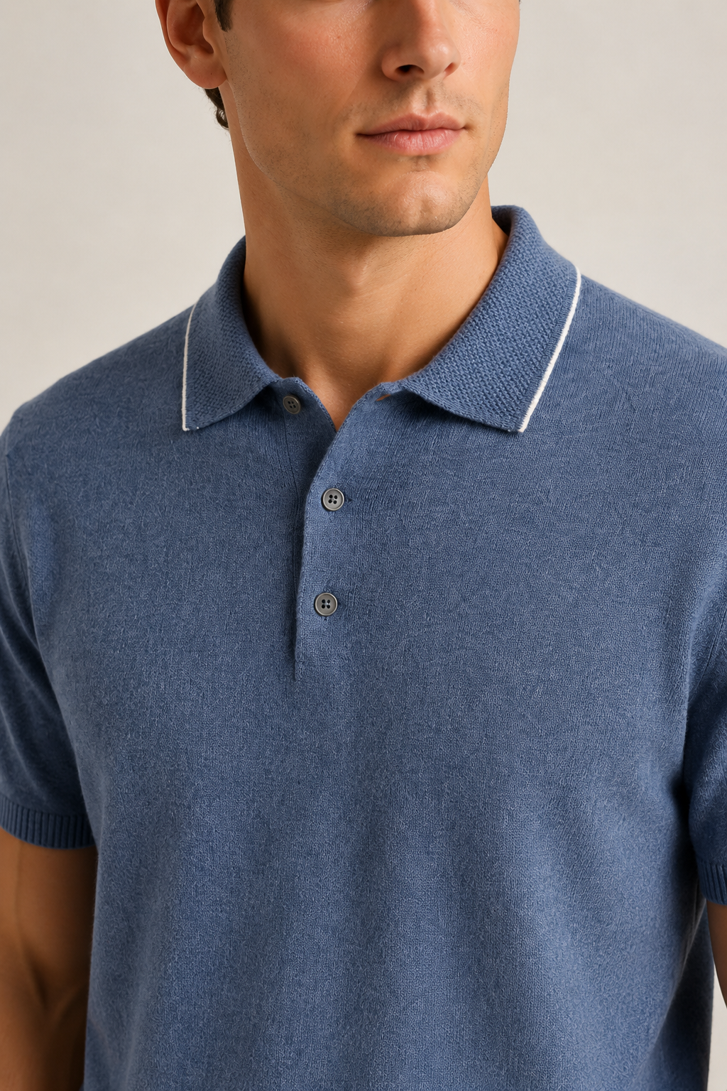 Fine Striped Knit Polo Blue