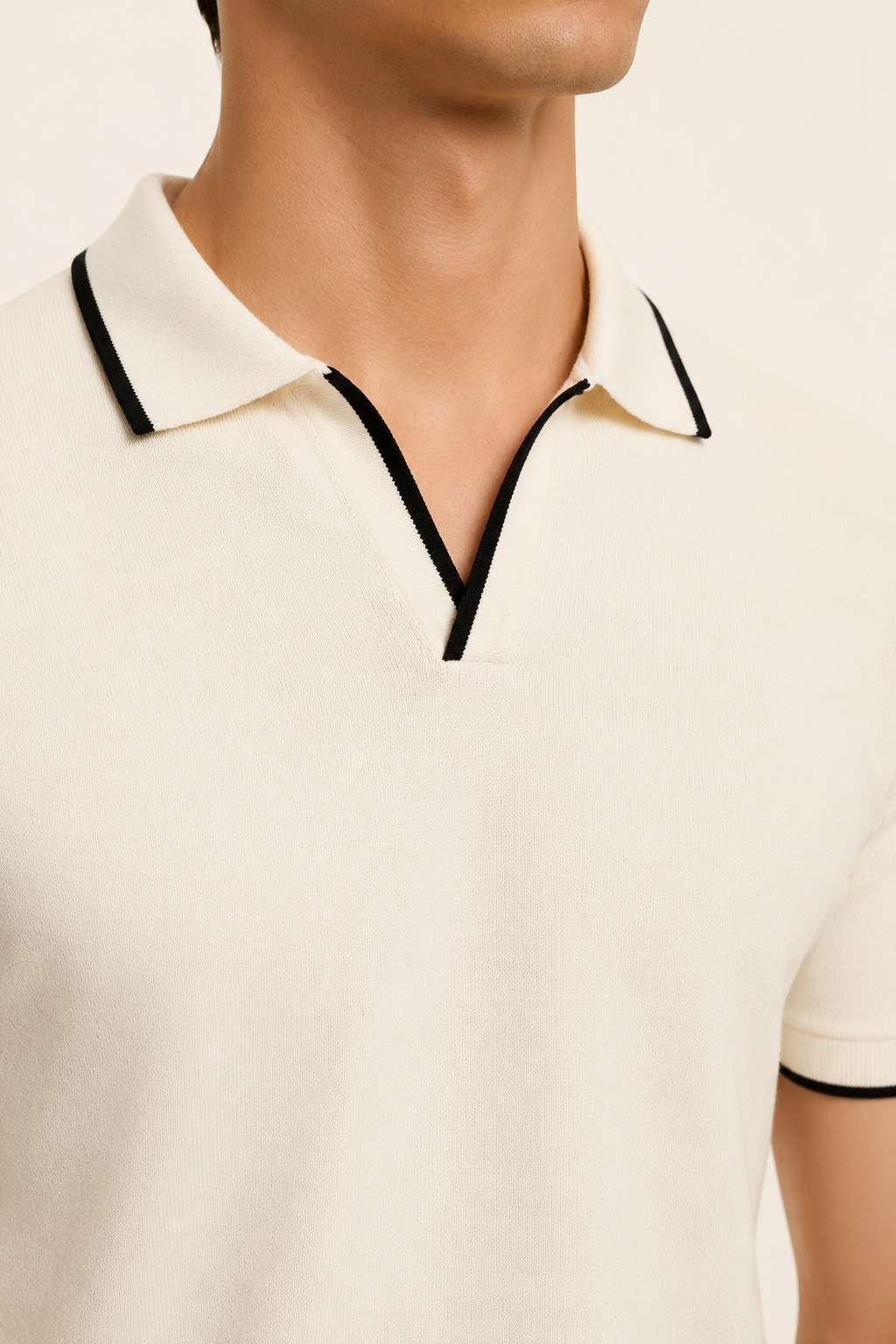 Buttonless Striped Polo Ivory
