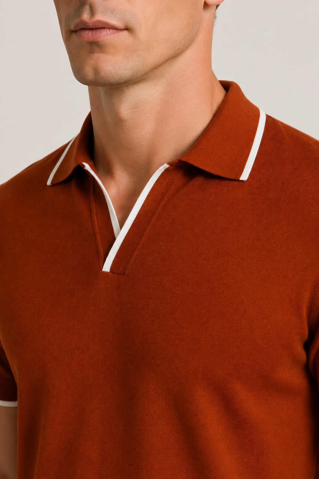 Buttonless Striped Polo Terracotta