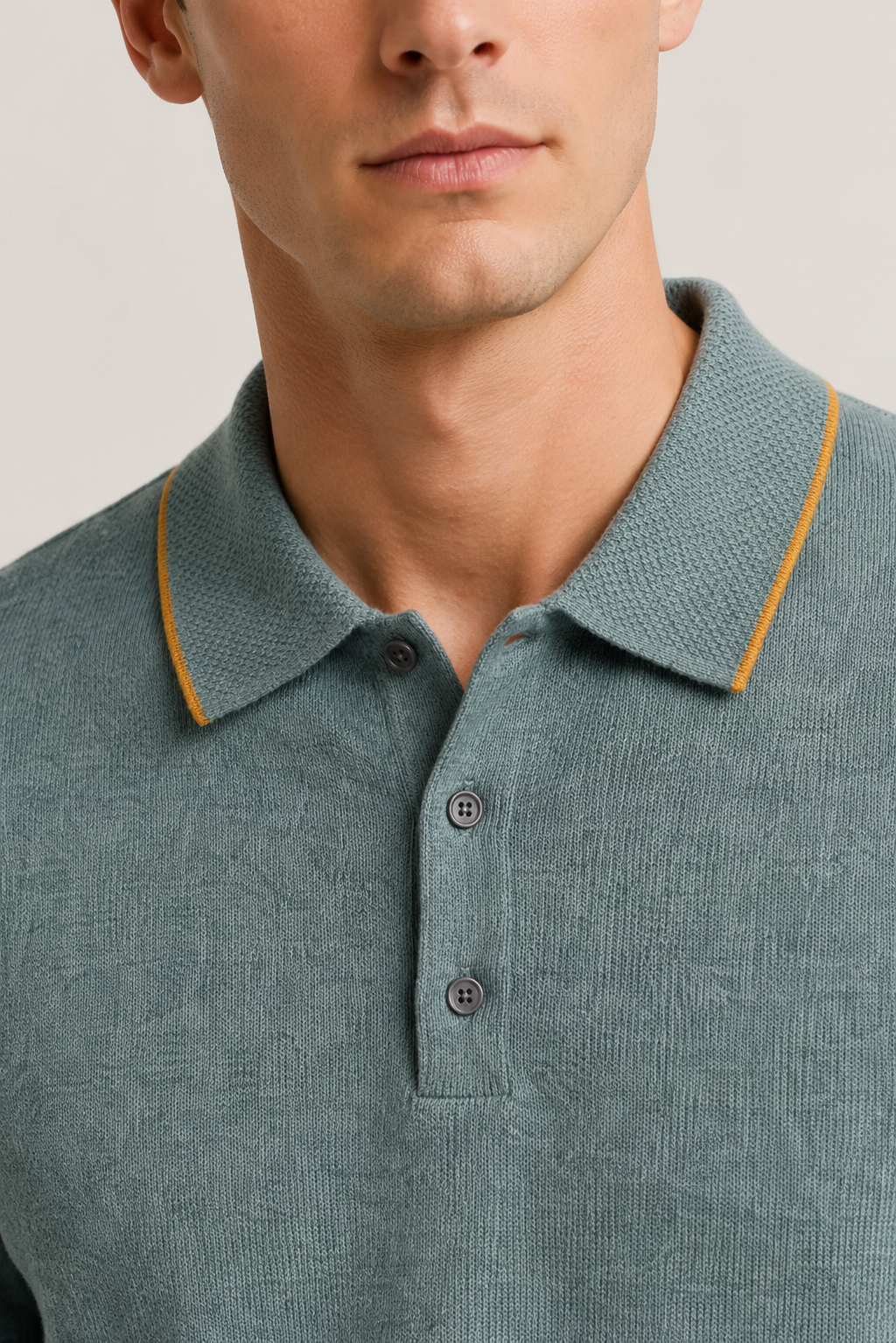 Fine Striped Knit Polo Light Green