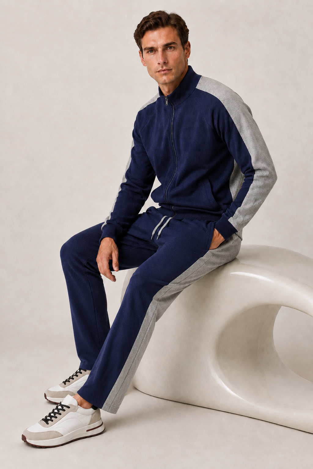 Two-Tone Knit Set Blue