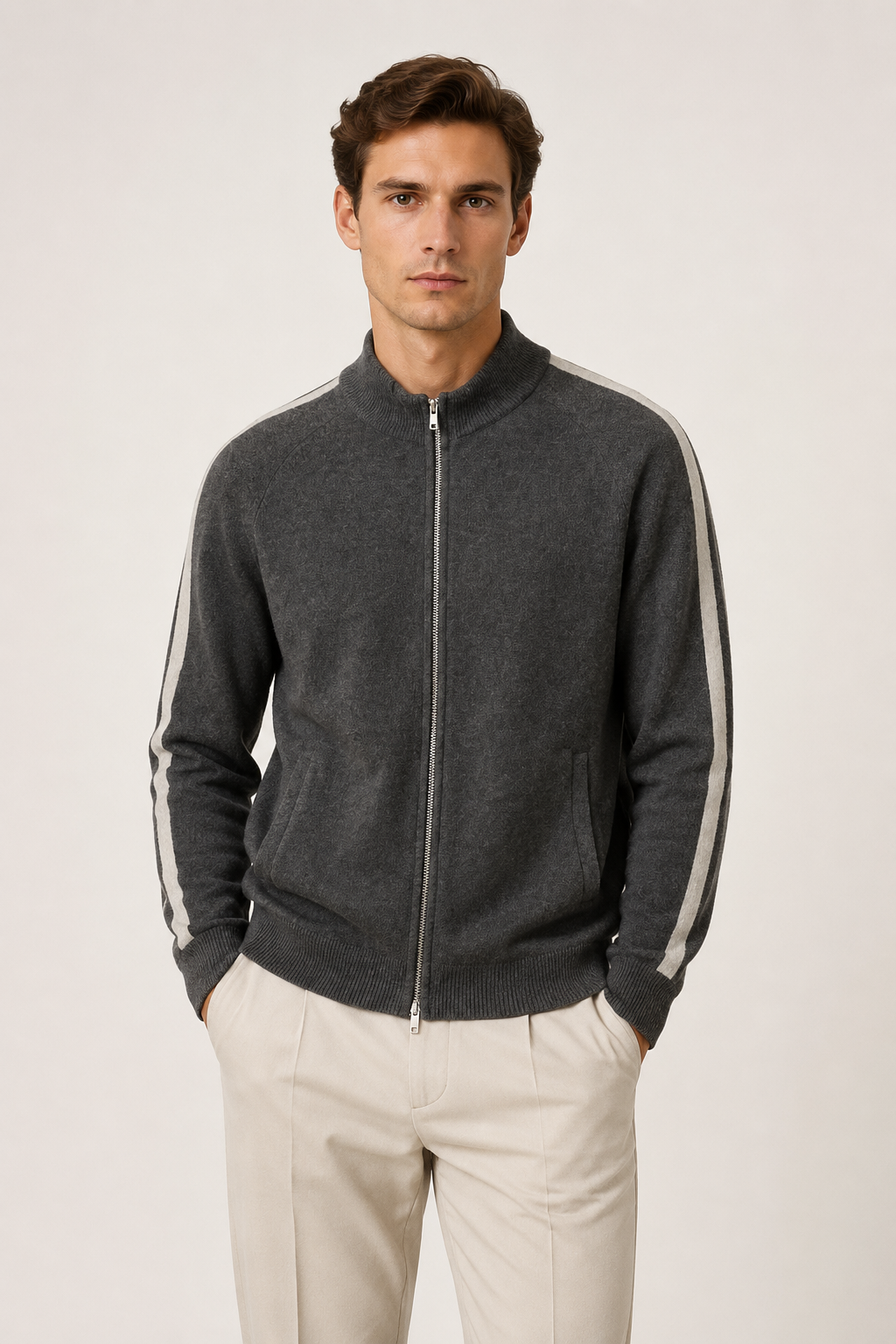 Rib Collar Zip Knit Dark Gray
