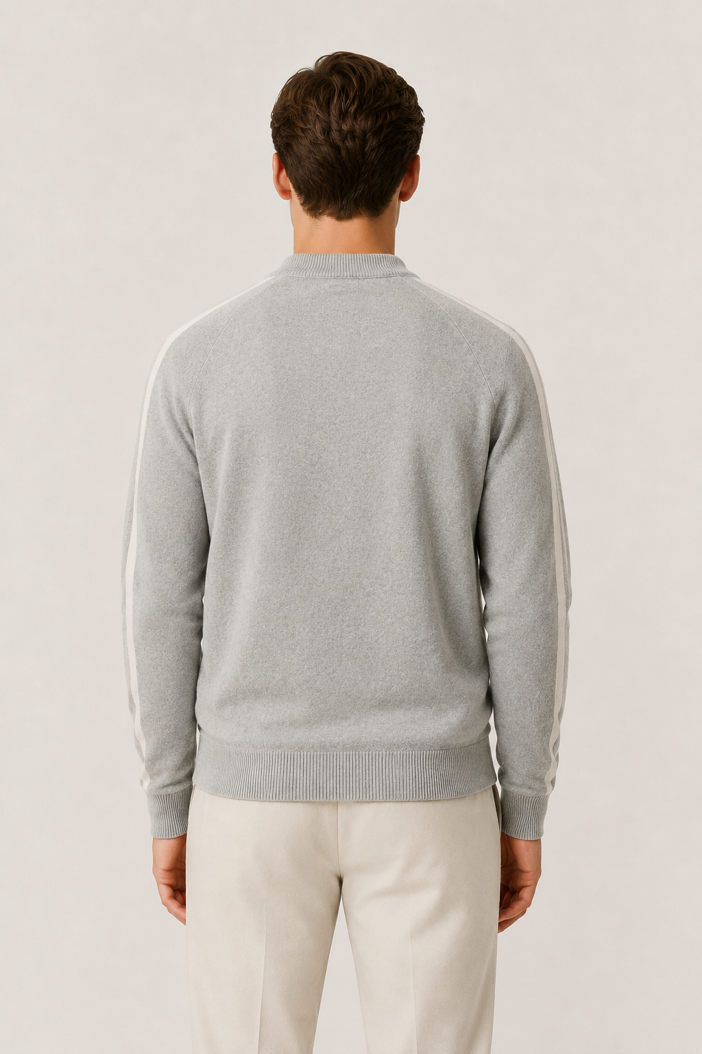 Rib Collar Zip Knit Light Gray