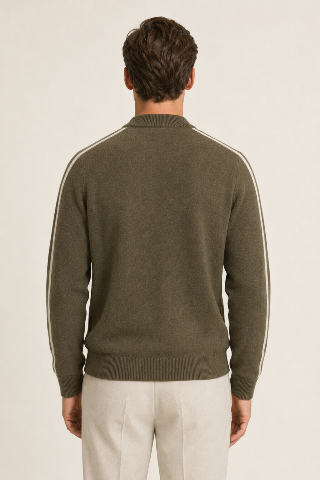 Rib Collar Zip Knit Olive