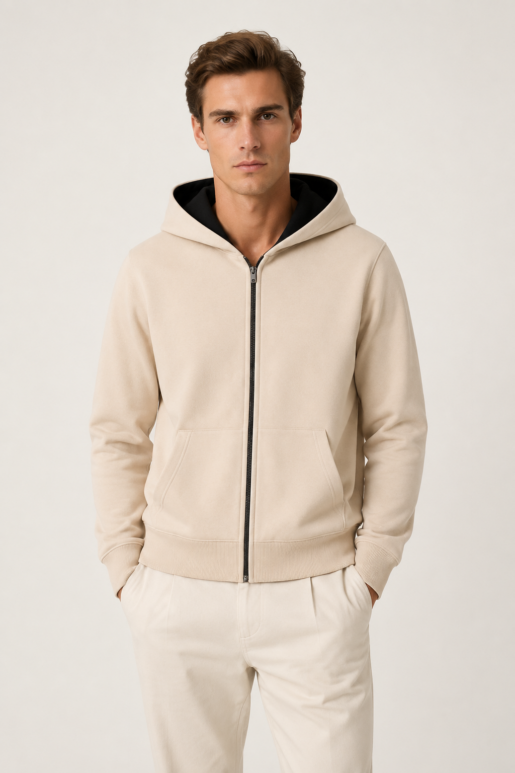 Reversible Hooded Zip Knit Ivory & Black
