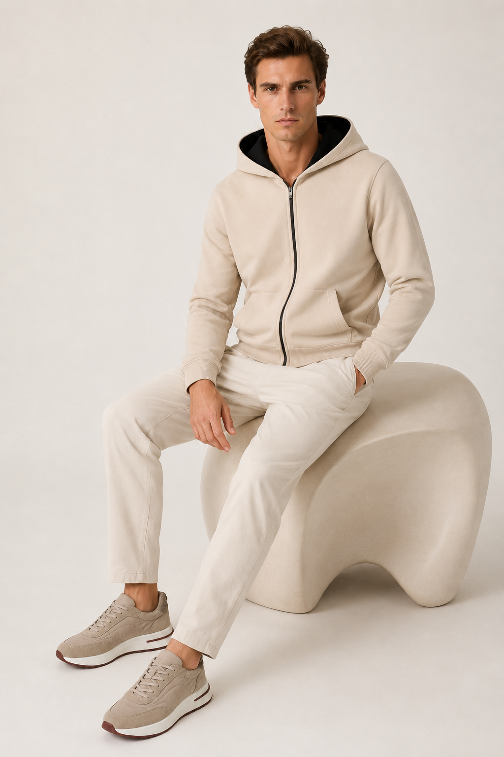 Reversible Hooded Zip Knit Ivory & Black