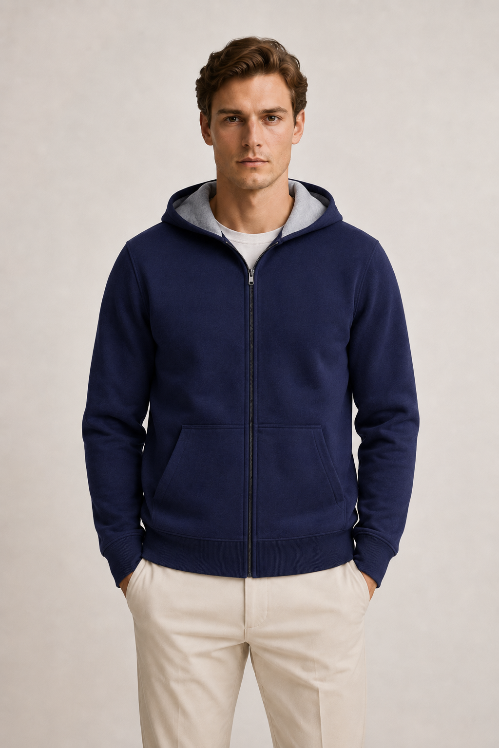 Reversible Hooded Zip Knit Gray & Blue
