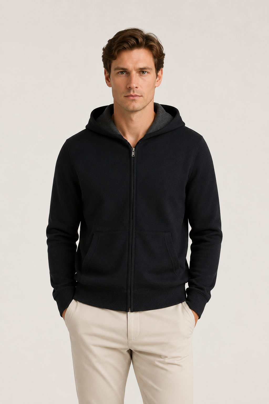 Reversible Hooded Zip Knit Gray & Black
