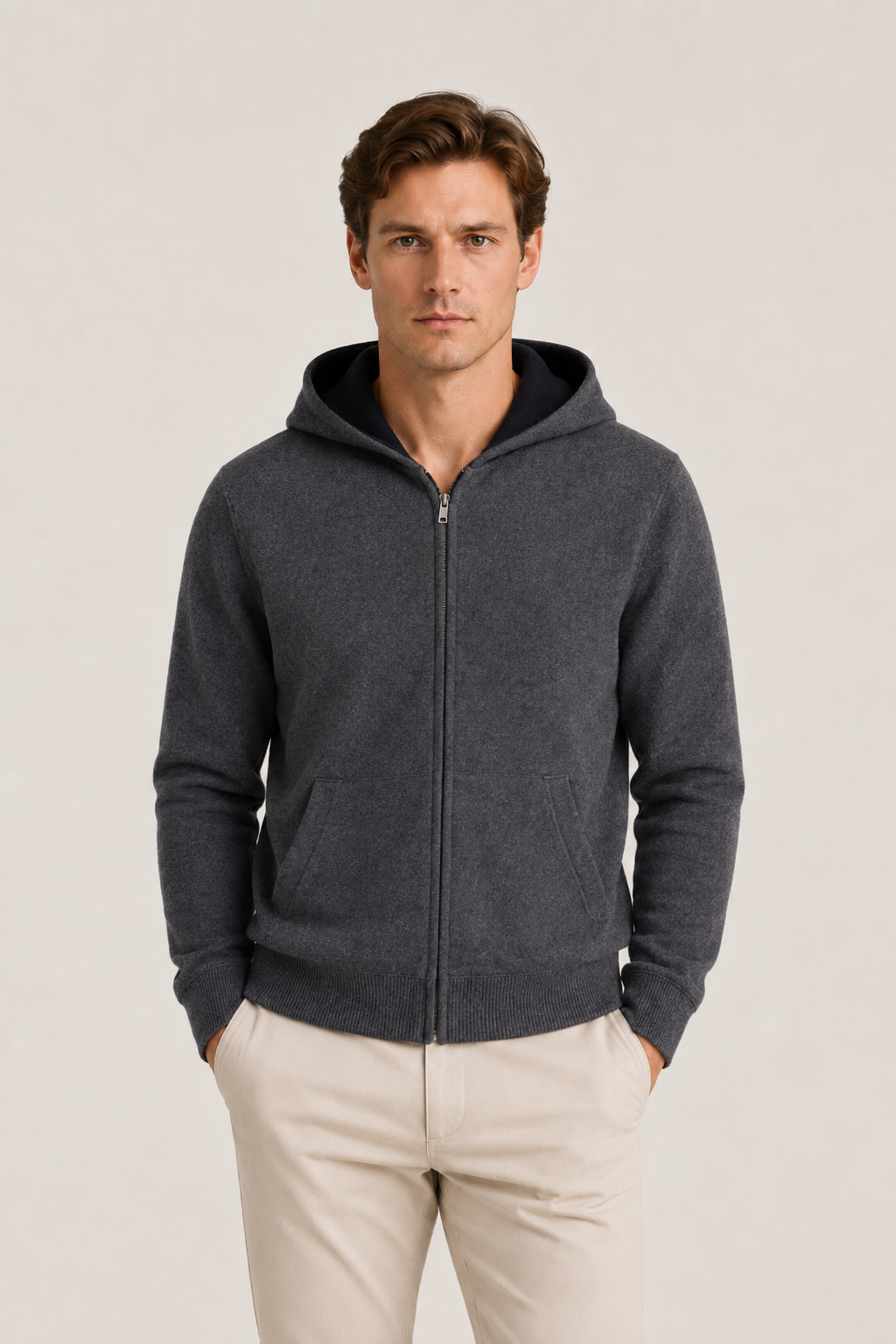 Reversible Hooded Zip Knit Gray & Black