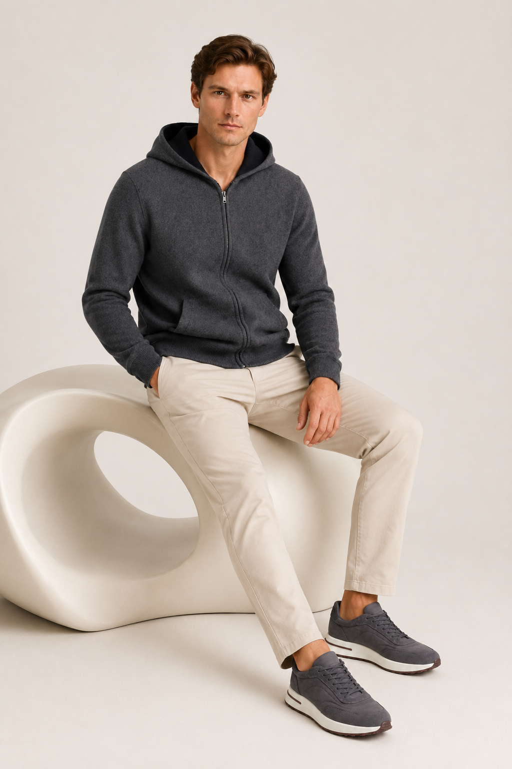 Reversible Hooded Zip Knit Gray & Black