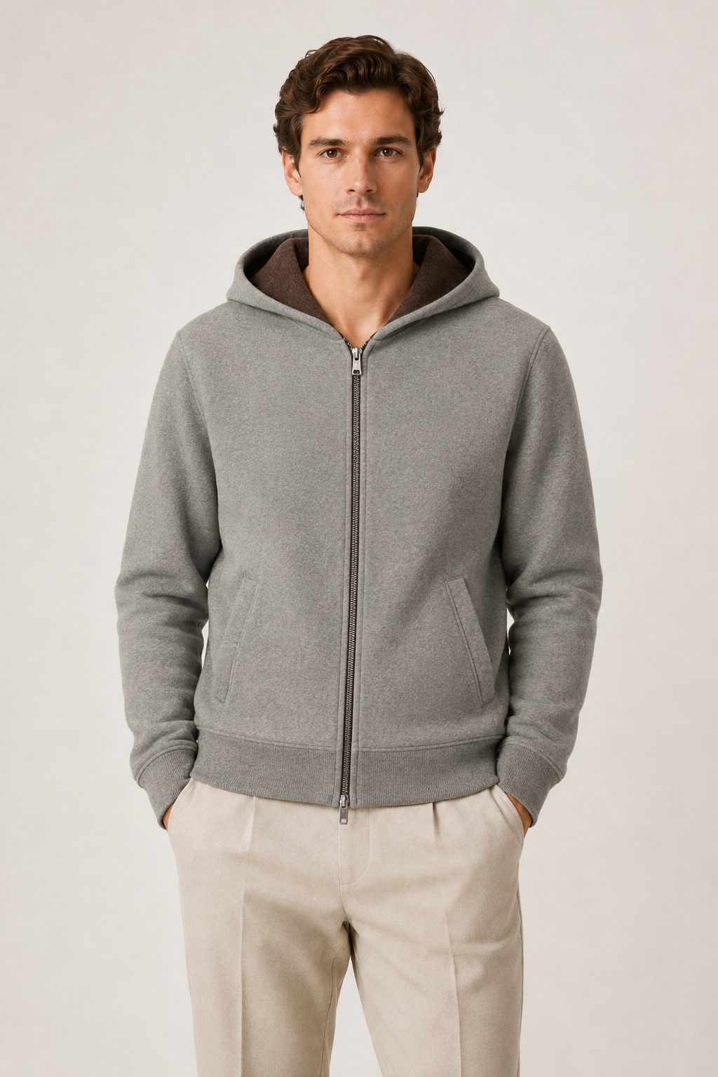 Reversible Hooded Zip Knit Brown & Gray
