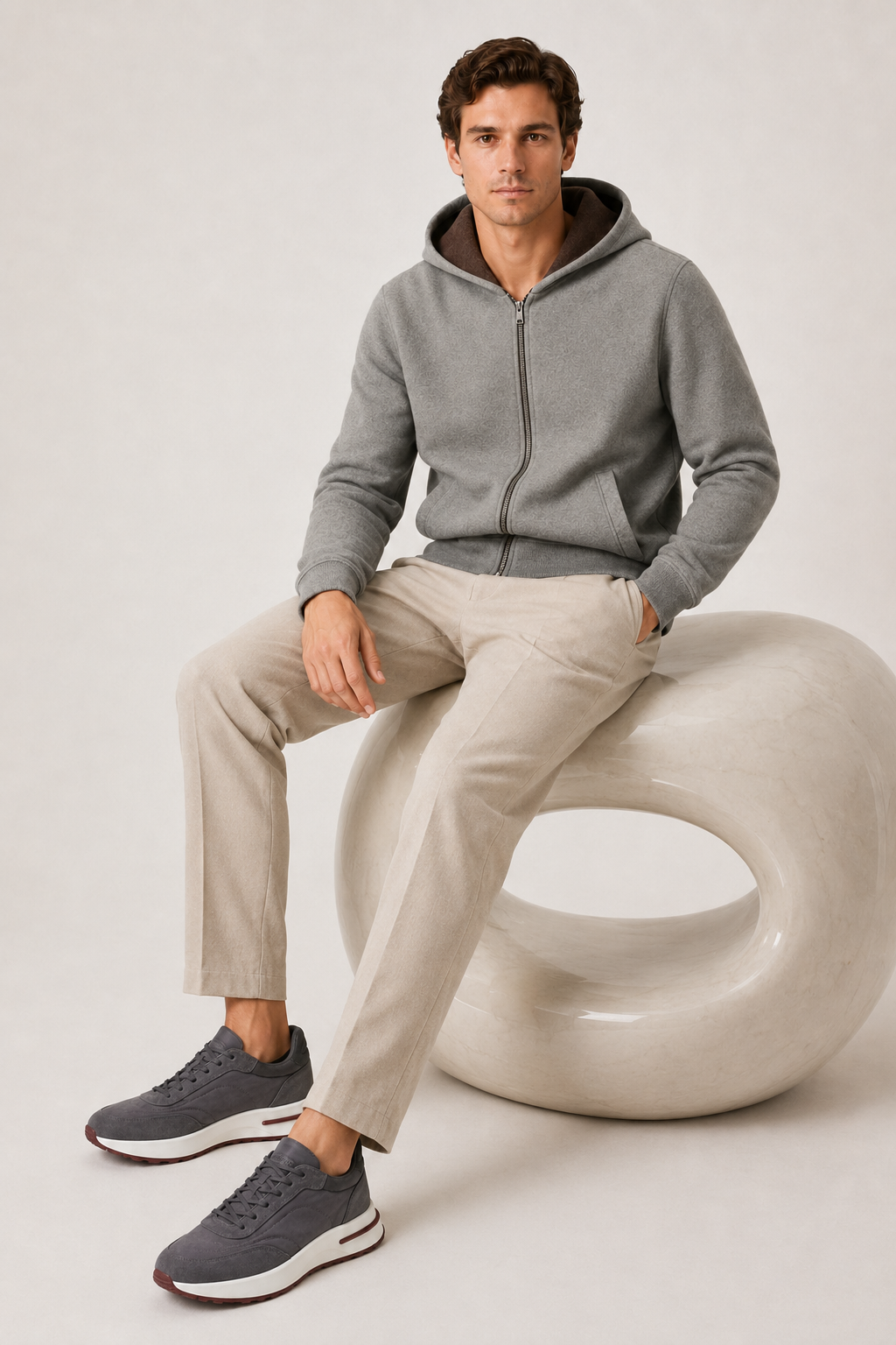 Reversible Hooded Zip Knit Brown & Gray