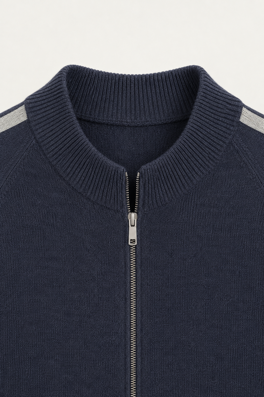 Rib Collar Zip Knit Navy