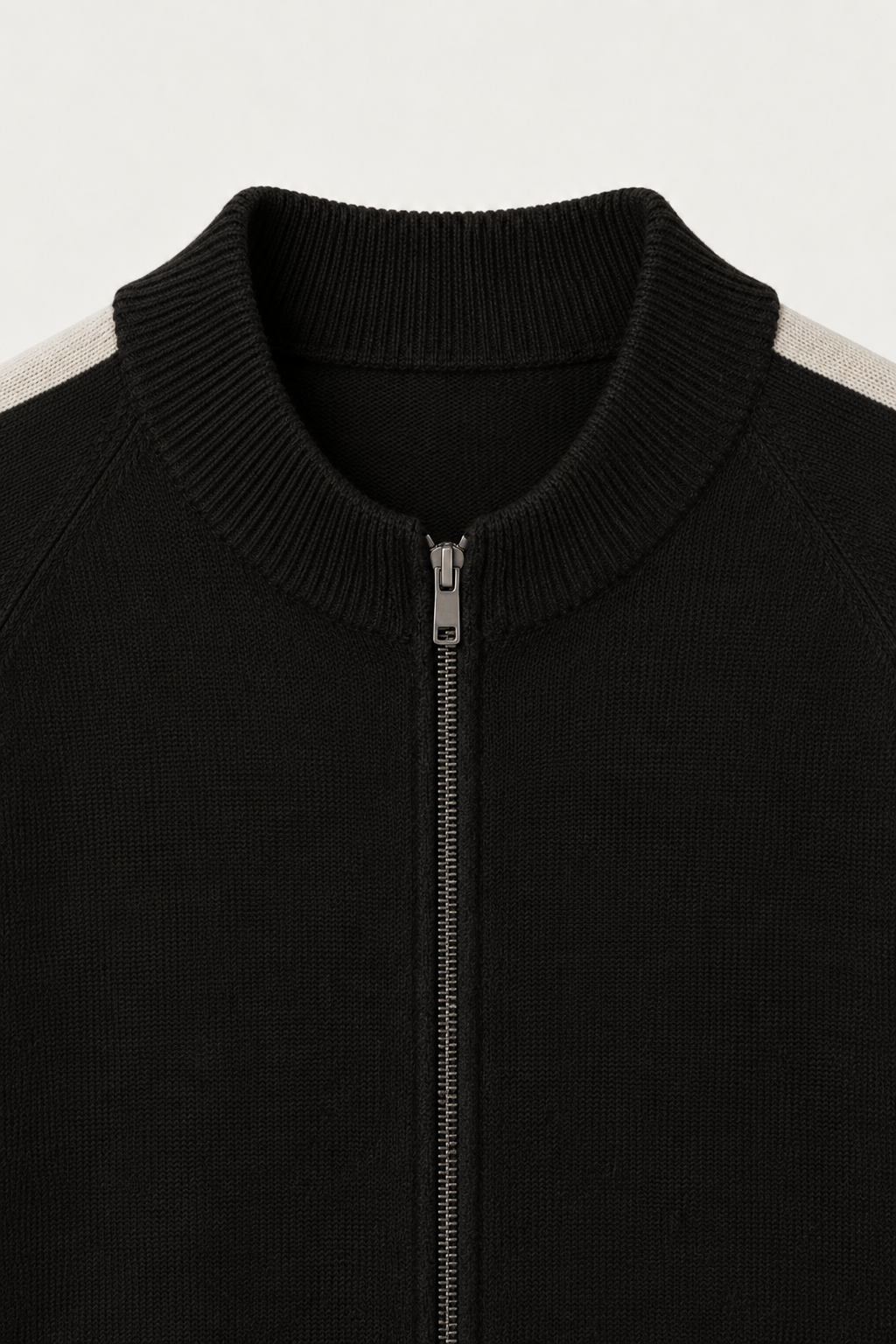 Rib Collar Zip Knit Black