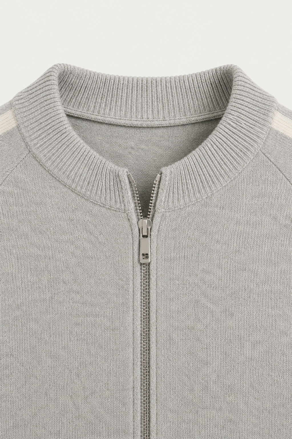 Rib Collar Zip Knit Light Gray