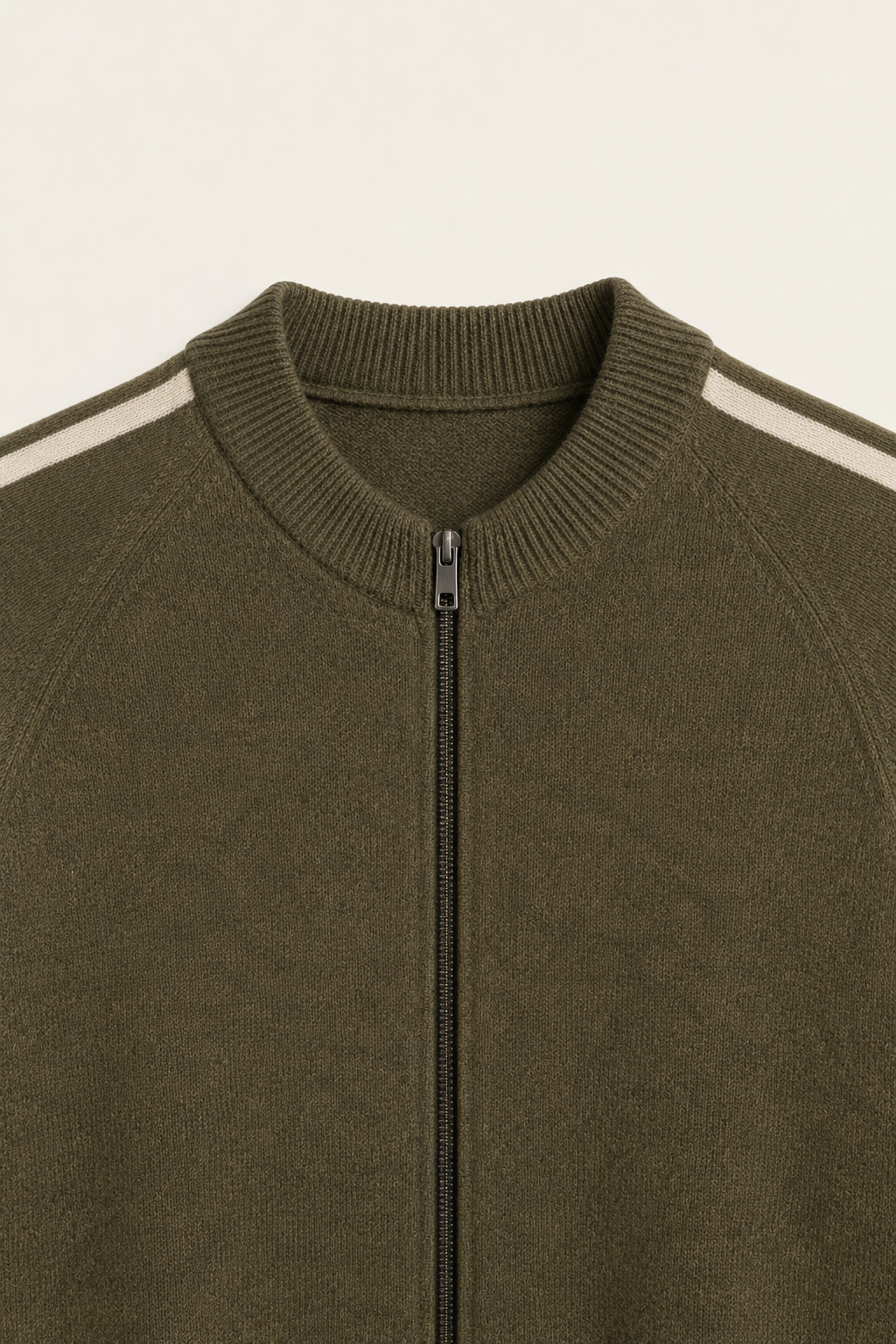 Rib Collar Zip Knit Olive