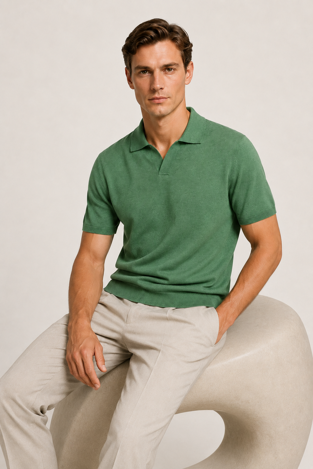Classic Buttonless Polo – Green